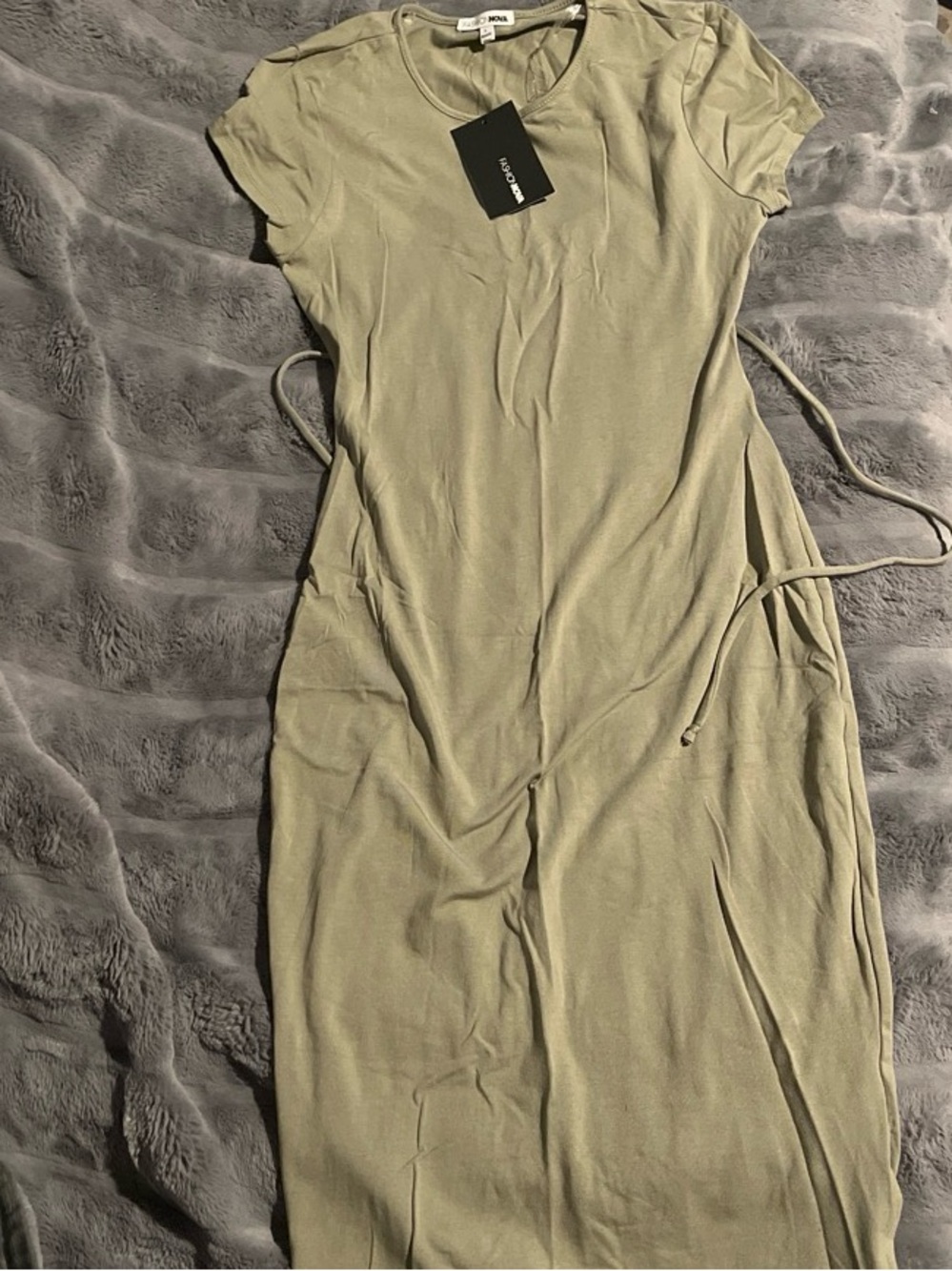Moss Green T-Shirt Midi Dress with Side Ties